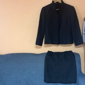 Classic Navy Polka Dot Women's Blazer and Skirt Set